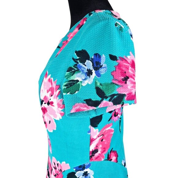 Jessica Howard Fit & Flare Floral Dress Size10P Turquoise Vibrant Casual Work - Picture 7 of 14